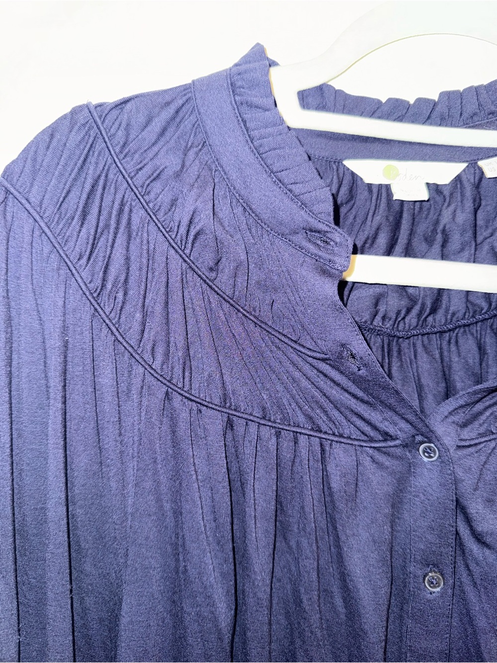 Boden Navy Ruffled Yoke Button-Down Blouse - Picture 7 of 7
